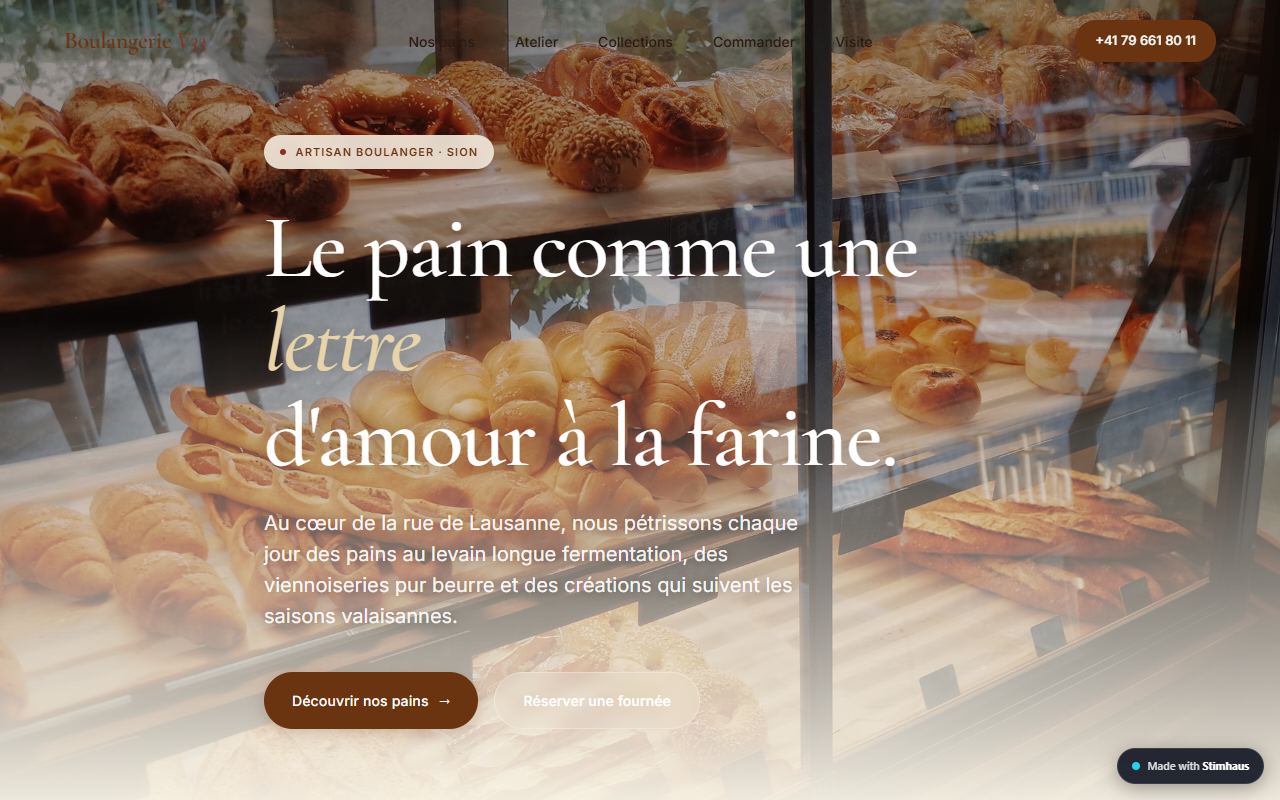 Exemple de site internet de boulangerie créé par Stimhaus AI — Boulangerie artisanale de Sion