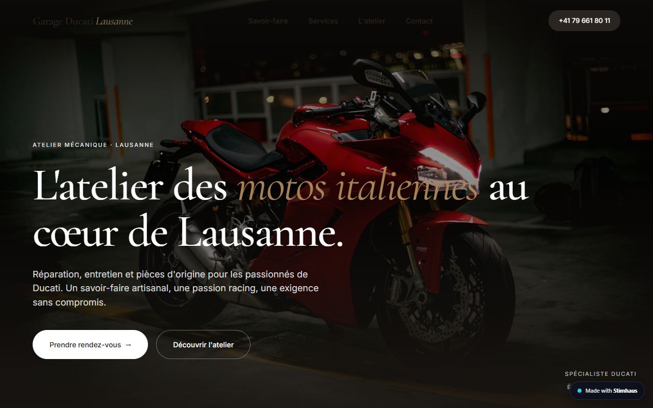 Site internet de garage à Lausanne créé par Stimhaus AI — Garage moto de Lausanne