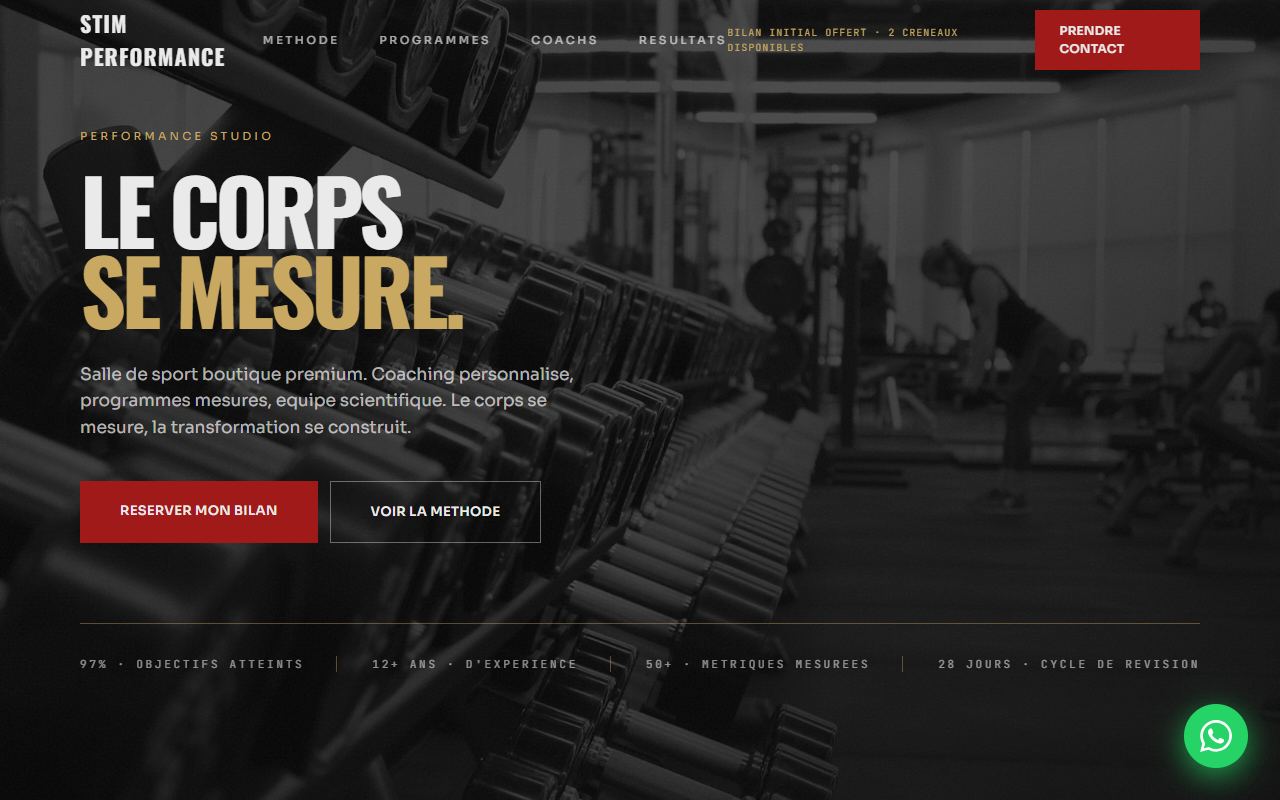 Site internet pour salle de sport à Genève — exemple Stim Performance