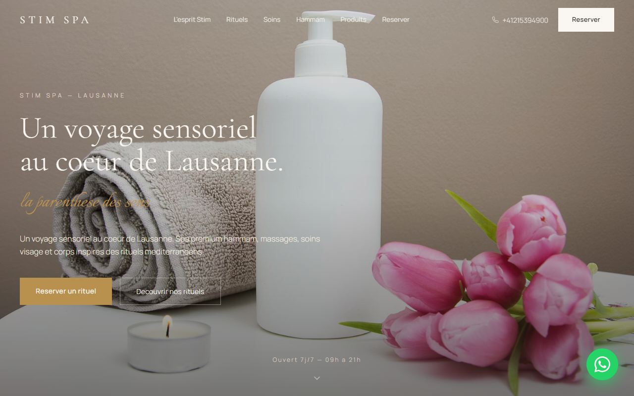 Site internet de institut de beauté à Lausanne créé par Stimhaus AI — Stim Spa